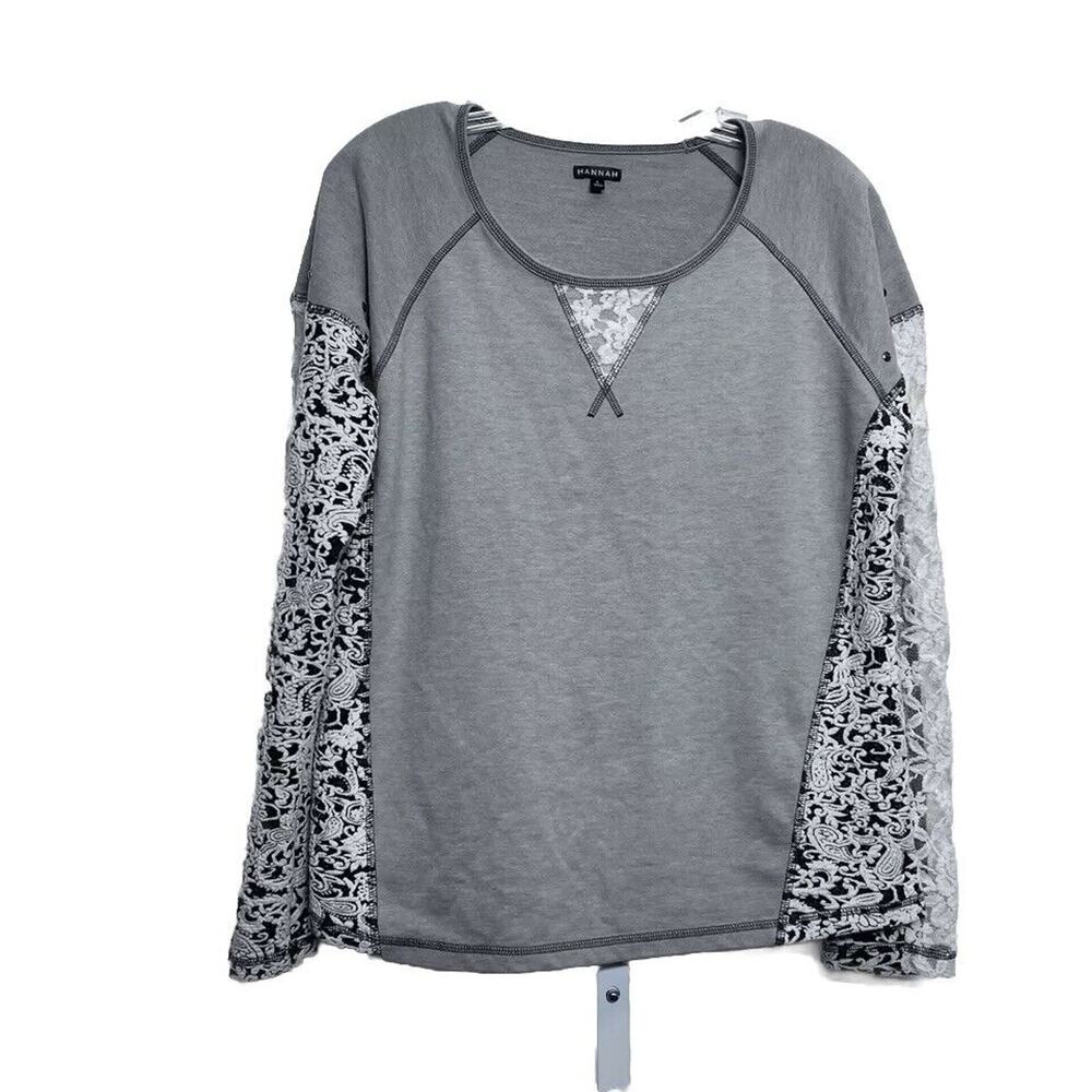 Pull On T Shirt size L Hannah Cotton Lace Long Sleeve Top Modest comfy